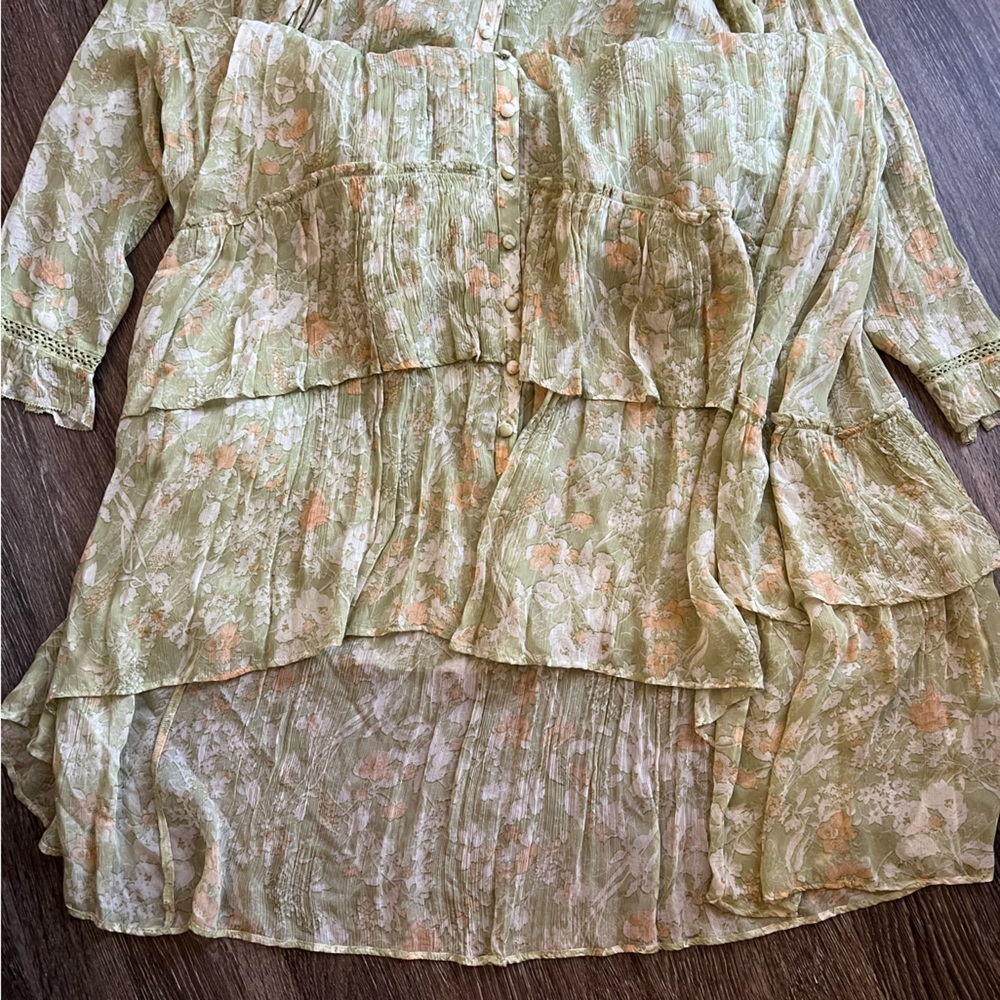 By Anthropologie Long Sleeve Sheer Hanky-Hem Midi Dress - Picture 11 of 13